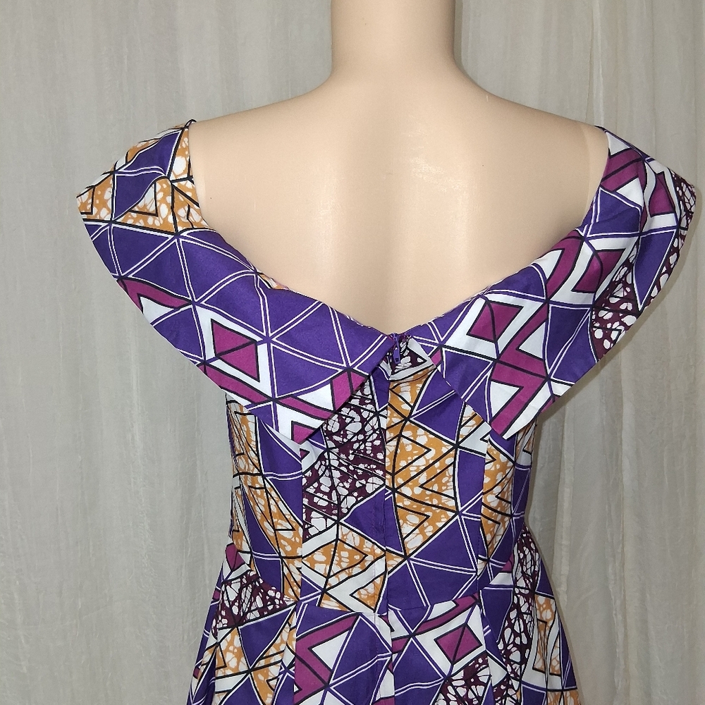 NIARA New Woman Size 12/36 Elegant High-Low Geometric Dress in Purple and Gold - Picture 12 of 17